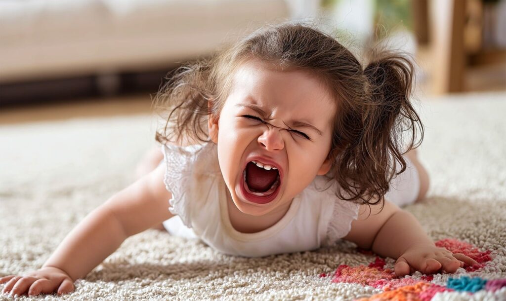 Girl on floor having a tantrum.