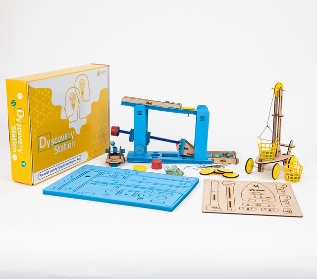 A variety of science kits are strewed on a table.