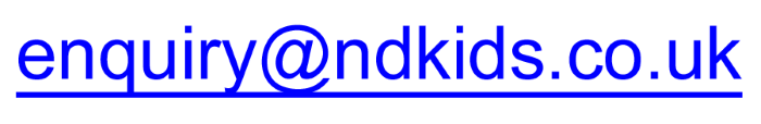 This email is in picture form to protect from spam. It reads enquiry at ndkids dot co dot uk